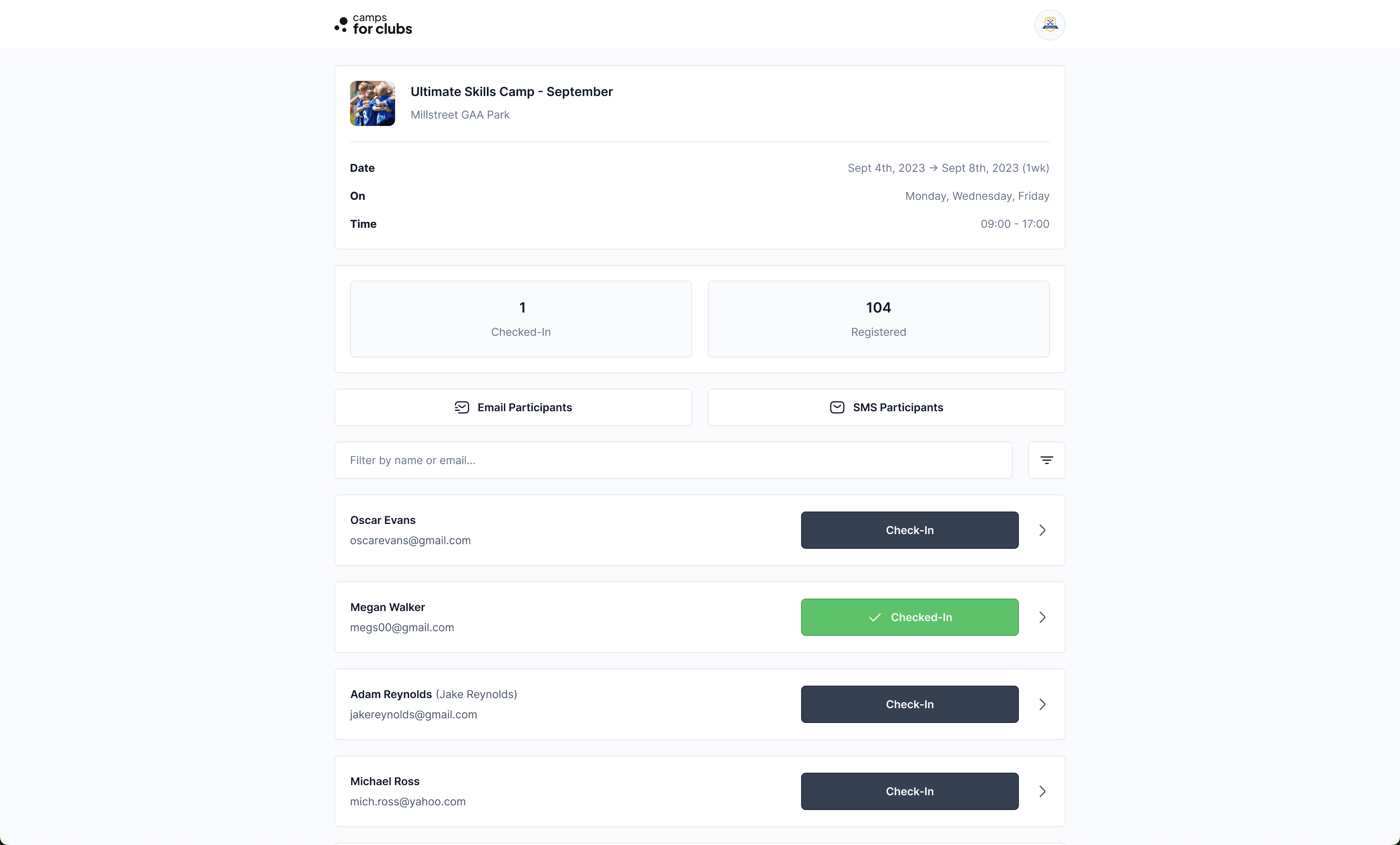 Seamless attendee check-in web-app